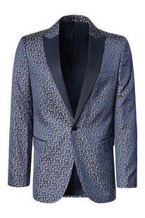 Paisley Pattern Peak Lapel Tuxedo Jacket - Navy Beige