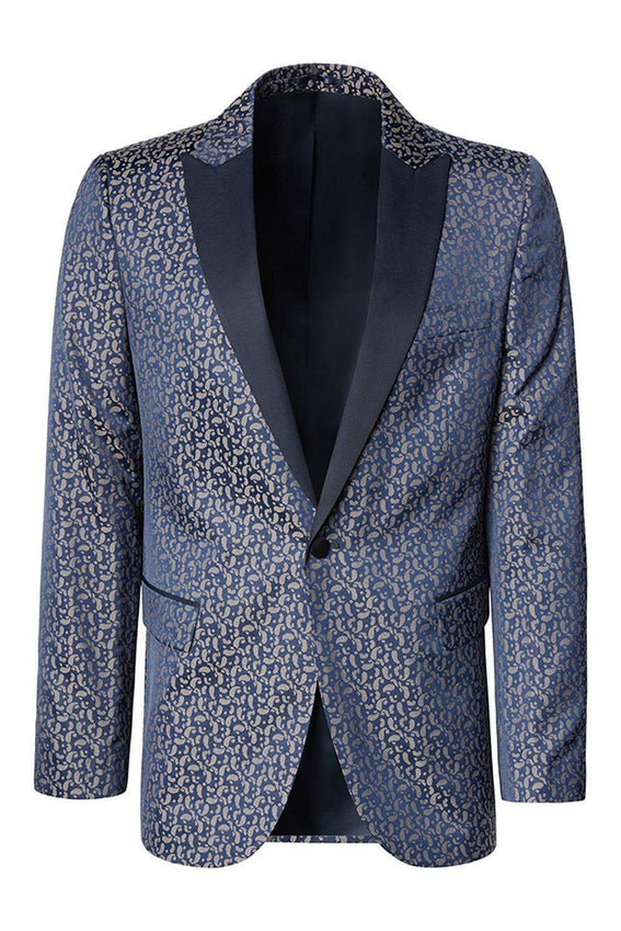 Paisley Pattern Peak Lapel Tuxedo Jacket - Navy Beige