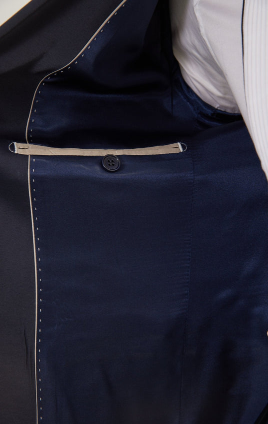 Paisley Pattern Peak Lapel Tuxedo Jacket - Navy Beige