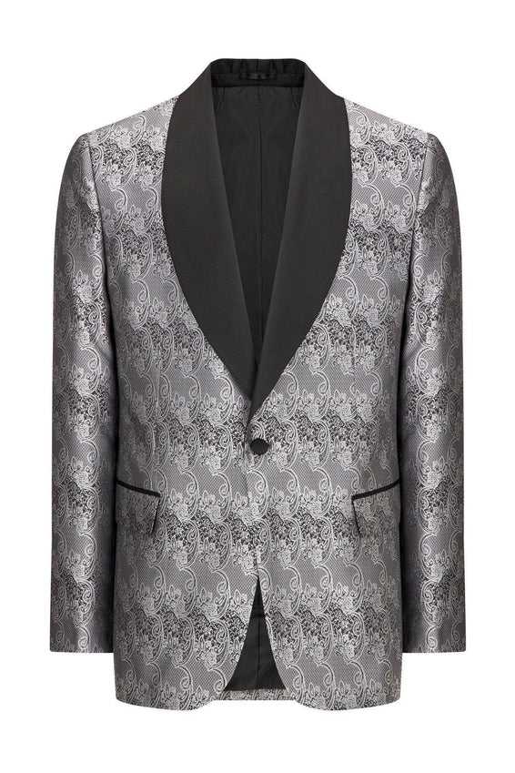 Paisley Shawl Lapel Tuxedo Jacket - Silver