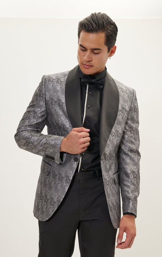Paisley Shawl Lapel Tuxedo Jacket - Silver