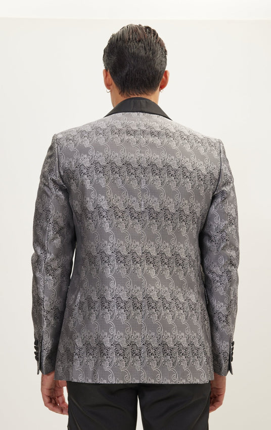 Paisley Shawl Lapel Tuxedo Jacket - Silver