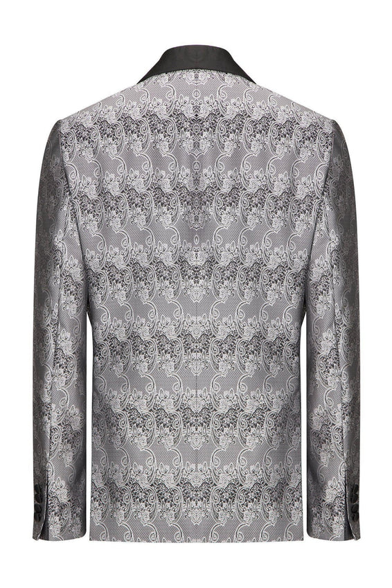 Paisley Shawl Lapel Tuxedo Jacket - Silver