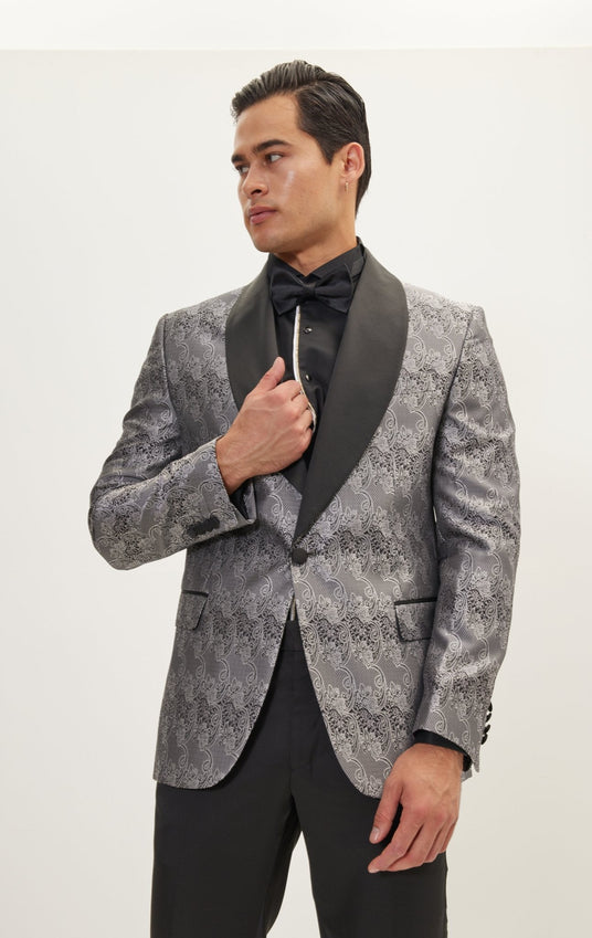 Paisley Shawl Lapel Tuxedo Jacket - Silver