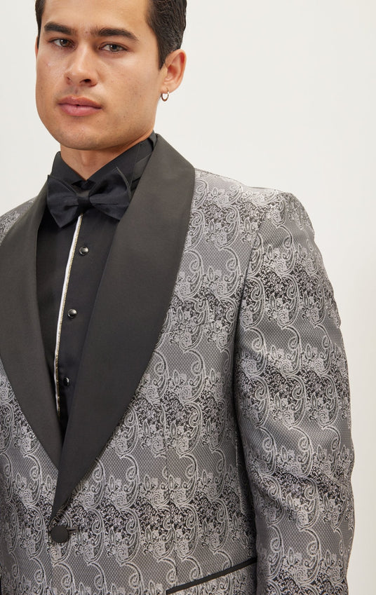 Paisley Shawl Lapel Tuxedo Jacket - Silver