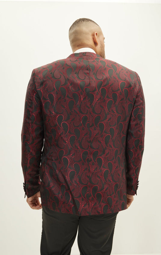 Peak Lapel Paisley Jacquard Tuxedo Jacket - Red