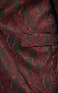 Peak Lapel Paisley Jacquard Tuxedo Jacket - Red