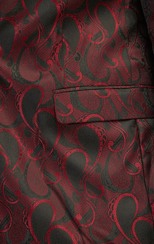 Peak Lapel Paisley Jacquard Tuxedo Jacket - Red