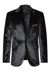 Polka Dot Pattern Italian Velvet Tuxedo Jacket - Black