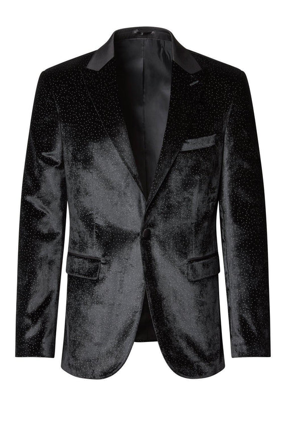 Polka Dot Pattern Italian Velvet Tuxedo Jacket - Black