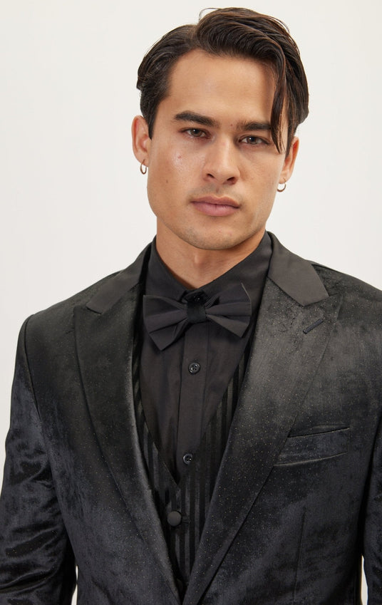 Polka Dot Peak Lapel Italian Velvet Tuxedo Jacket - Black