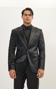Polka Dot Peak Lapel Italian Velvet Tuxedo Jacket - Black