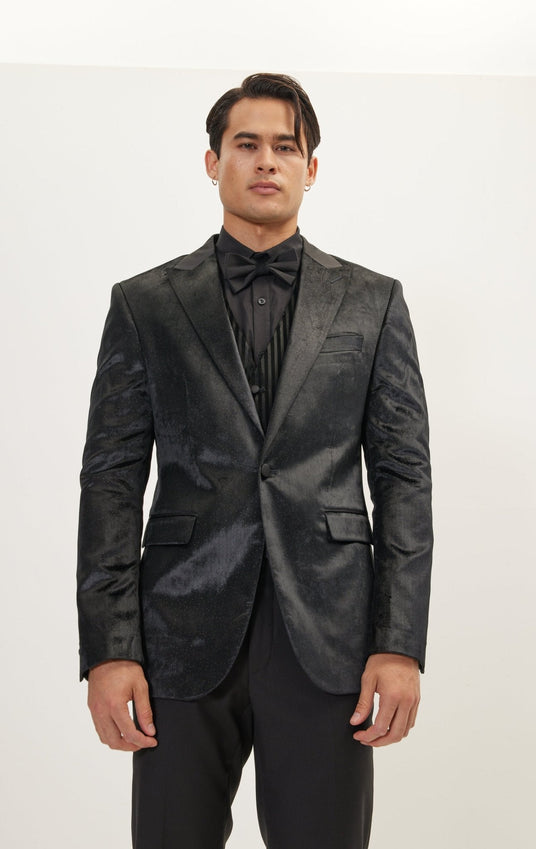 Polka Dot Peak Lapel Italian Velvet Tuxedo Jacket - Black