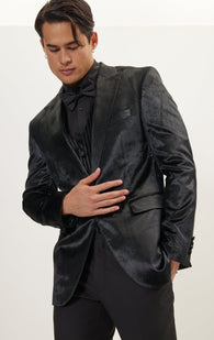 Polka Dot Peak Lapel Italian Velvet Tuxedo Jacket - Black