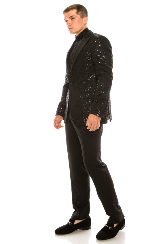 Presley Sequin Appliqué Tuxedo Jacket  - Jet Black