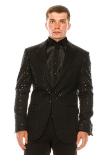 Presley Sequin Appliqué Tuxedo Jacket  - Jet Black