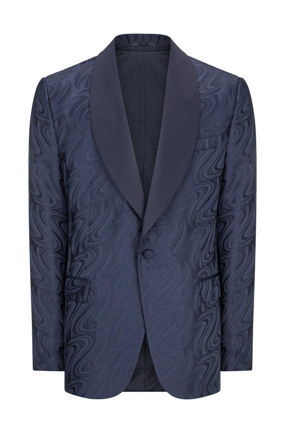 Psychedelic Texture Shawl Lapel Tuxedo Jacket- Navy