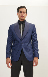 Psychedelic Texture Shawl Lapel Tuxedo Jacket- Navy