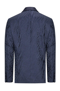 Psychedelic Texture Shawl Lapel Tuxedo Jacket- Navy