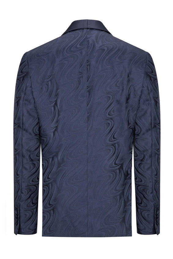Psychedelic Texture Shawl Lapel Tuxedo Jacket- Navy
