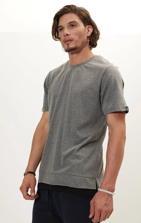Pure Cotton Scoop Neck Tee - Anthracite Melange