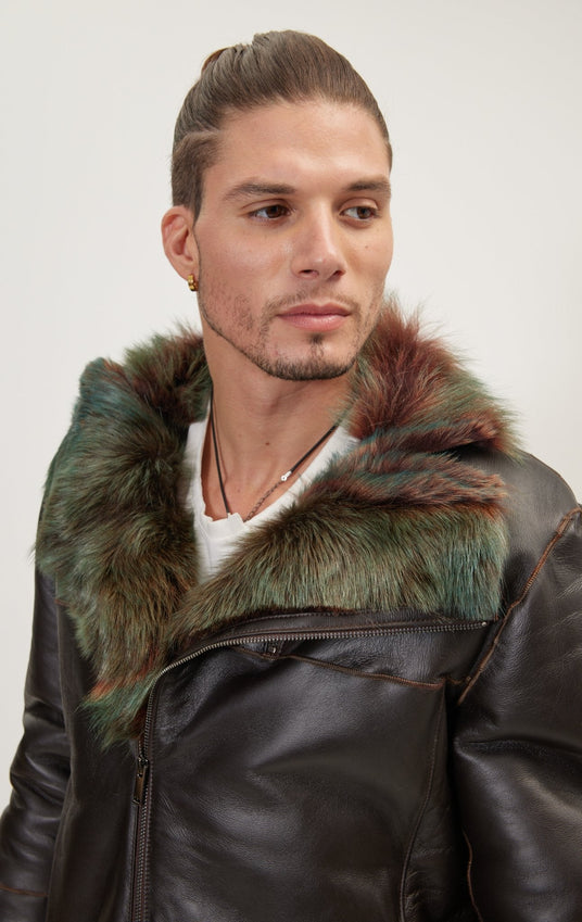 Reversible Toscana Shearling Genuine Leather Jacket - Dark Brown