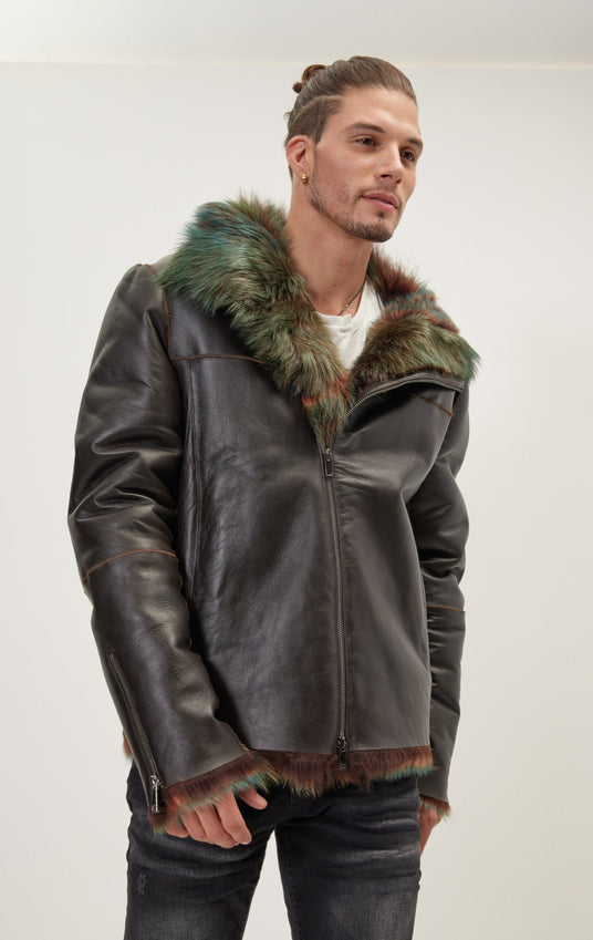 Reversible Toscana Shearling Genuine Leather Jacket - Dark Brown