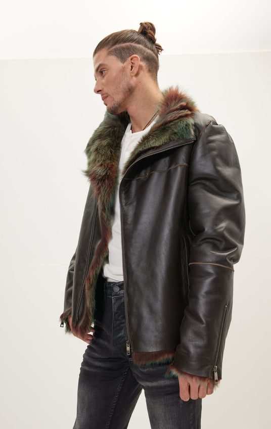 Reversible Toscana Shearling Genuine Leather Jacket - Dark Brown