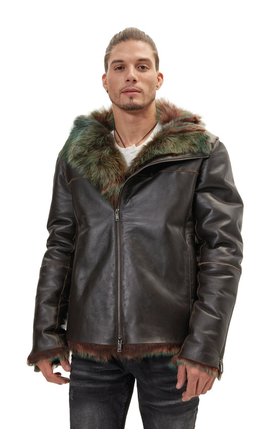 Reversible Toscana Shearling Genuine Leather Jacket - Dark Brown