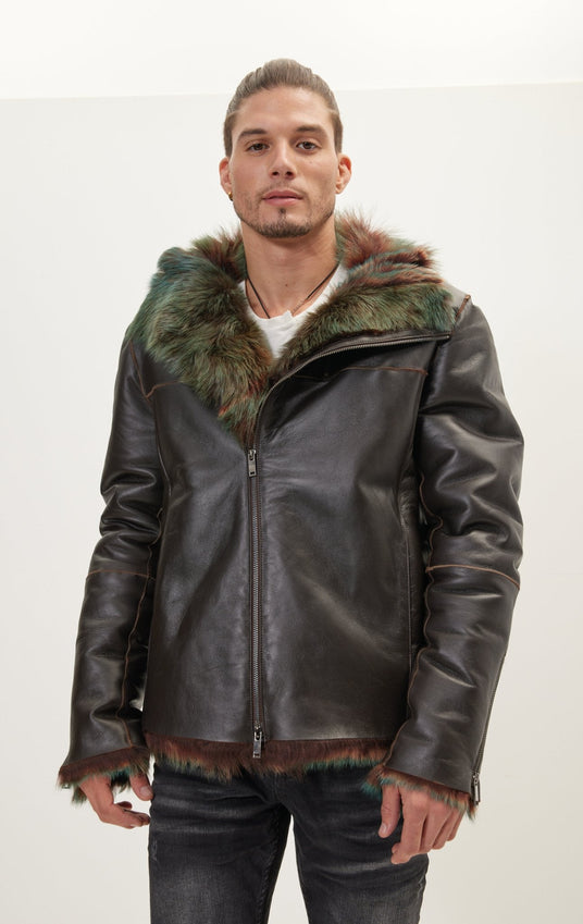 Reversible Toscana Shearling Genuine Leather Jacket - Dark Brown