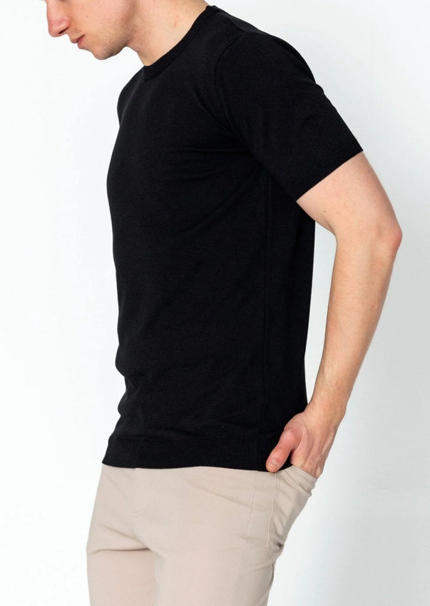 Ribbed Crew-Neck Fitted T-shirt - Black