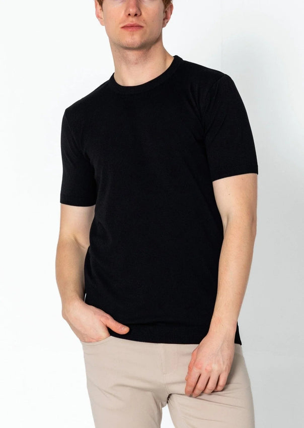 Ribbed Crew-Neck Fitted T-shirt - Black