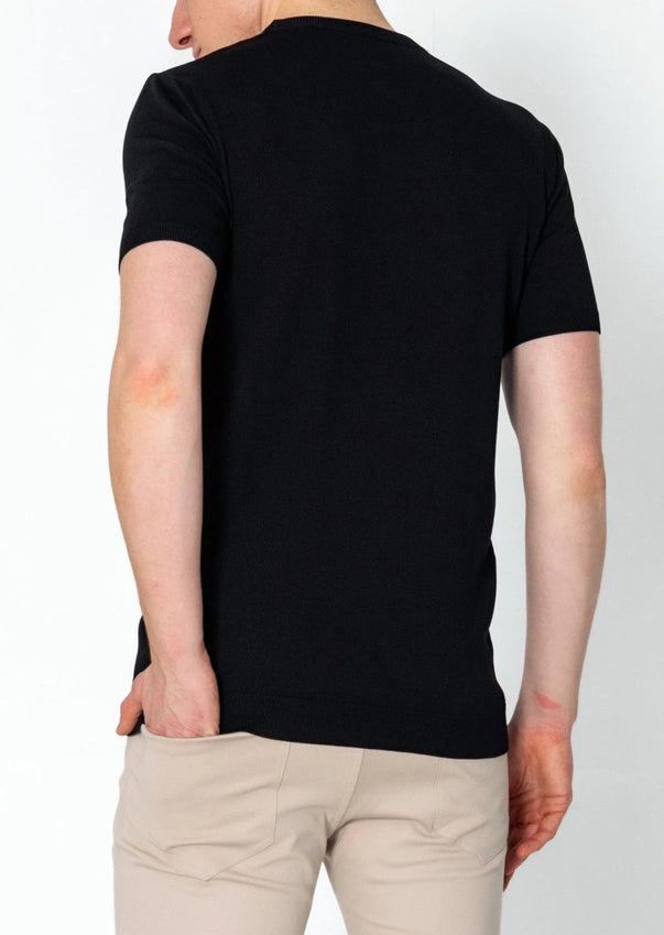 Ribbed Crew-Neck Fitted T-shirt - Black