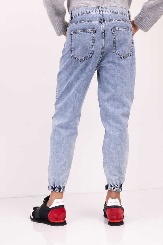 S Denim Jogger - White Blue
