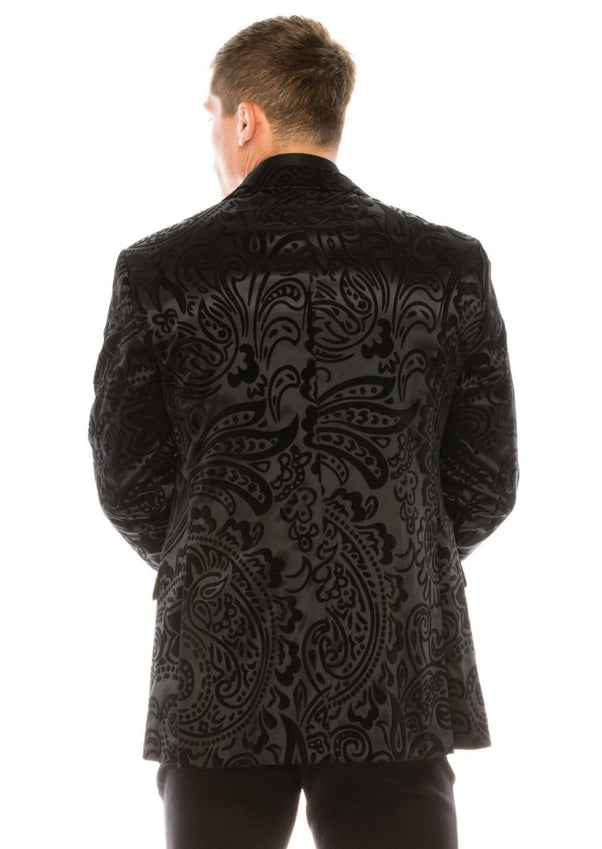 Salvatore Floral Velvet Tuxedo Jacket - Jet Black
