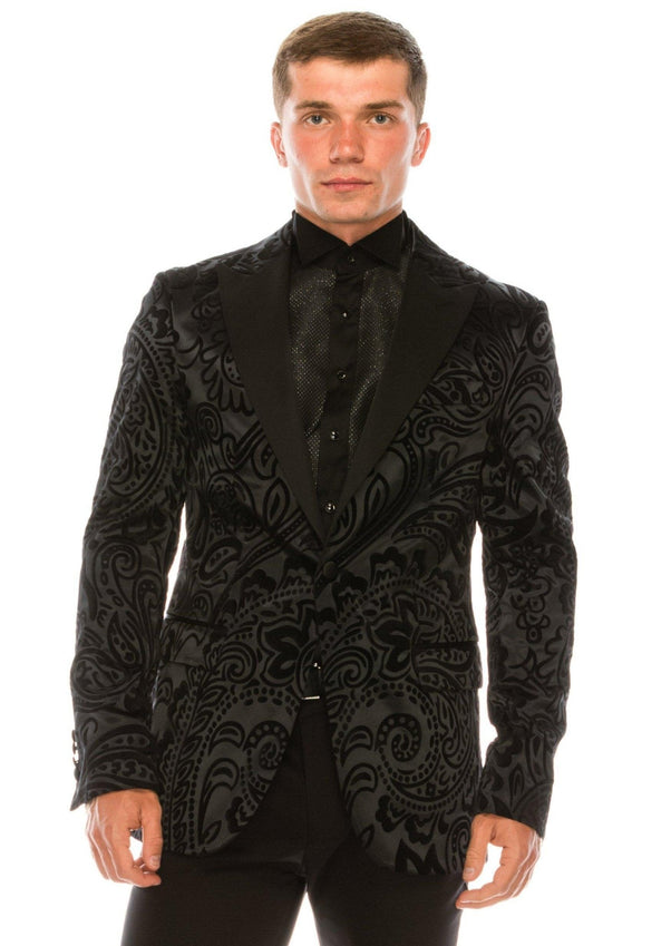 Salvatore Floral Velvet Tuxedo Jacket - Jet Black