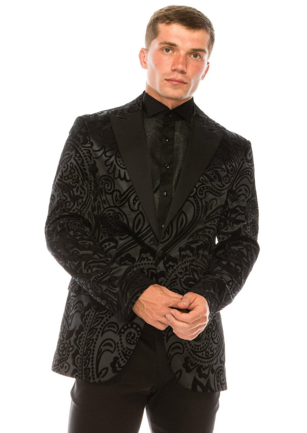 Salvatore Floral Velvet Tuxedo Jacket - Jet Black