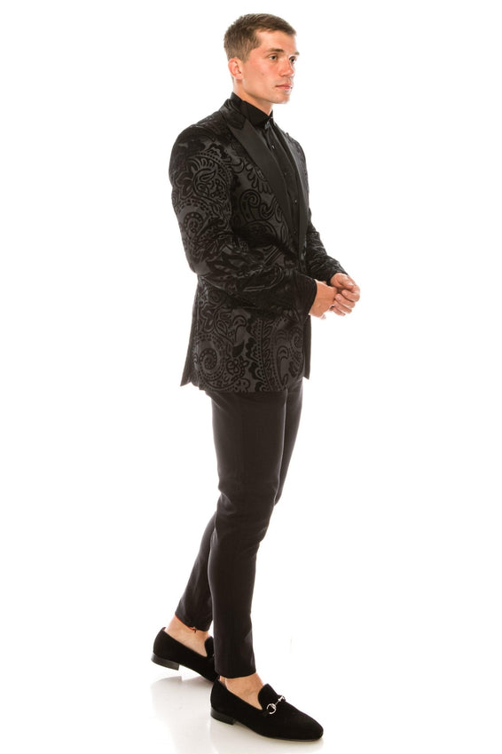 Salvatore Floral Velvet Tuxedo Jacket - Jet Black