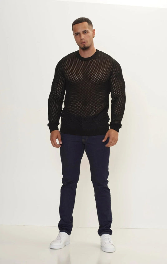 See Through Fishnet Muscle Fit Shirt - Black