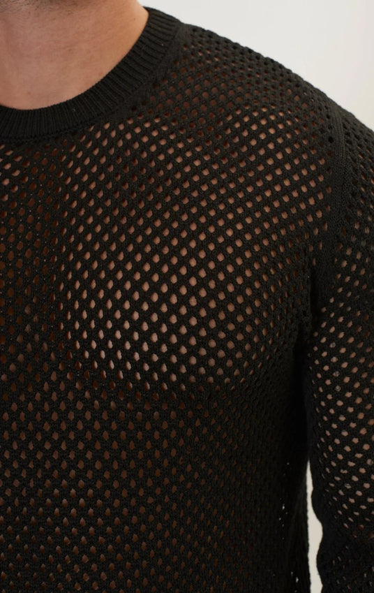 See Through Fishnet Muscle Fit Shirt - Black