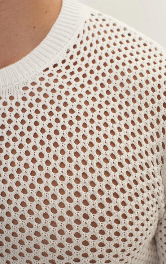 See Through Fishnet Muscle Fit Shirt - Off White