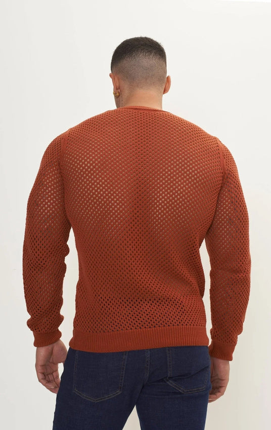 See Through Fishnet Muscle Fit Shirt - Tile