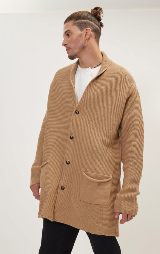 Shawl Lapel Long Cardigan - Camel