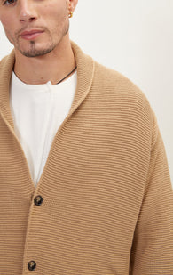 Shawl Lapel Long Cardigan - Camel