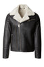 Shearling Lined Leather Flight Jacket - Black