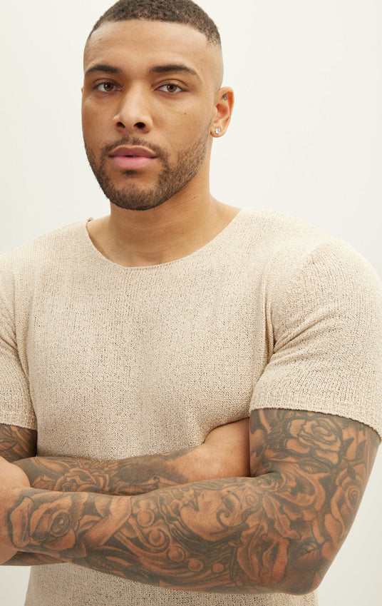 Short Sleeve Sweater - Beige