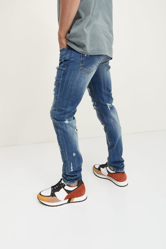 Slim Straight Cotton Denim Jeans - Navy