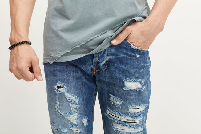 Slim Straight Cotton Denim Jeans - Navy