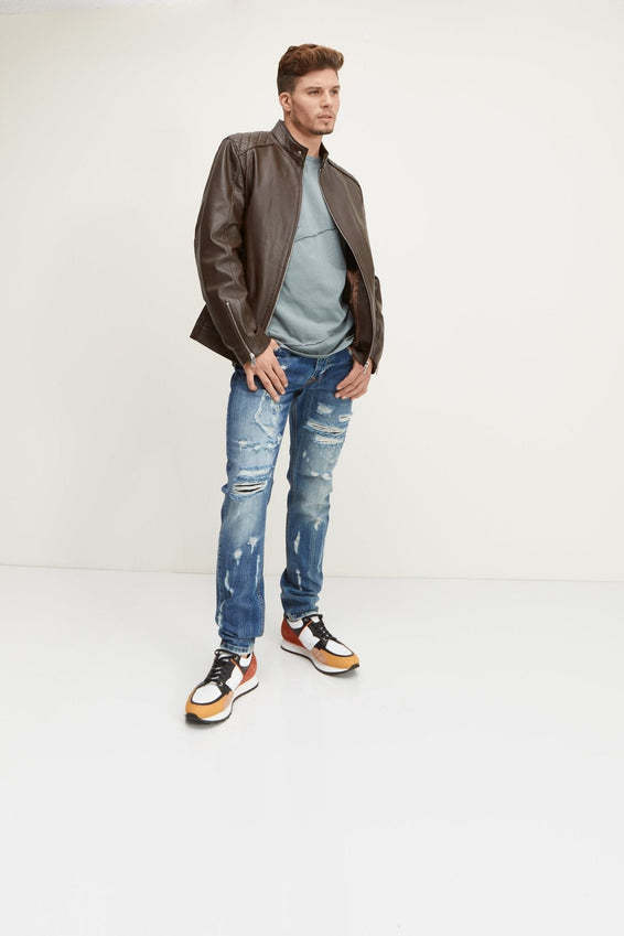 Slim Straight Cotton Denim Jeans - Navy