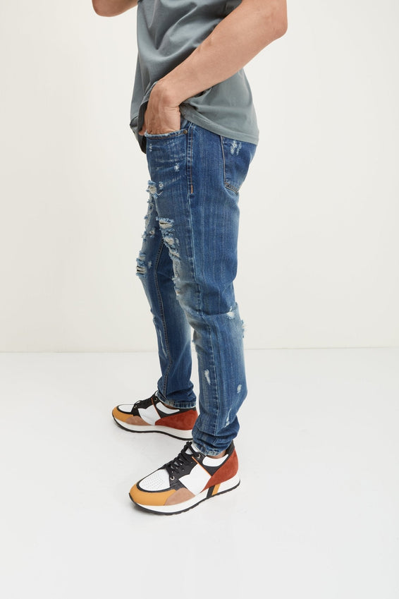 Slim Straight Cotton Denim Jeans - Navy